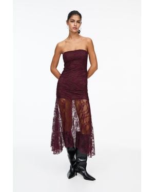 Pull&Bear Lace-Trimmed Midi Dress - Red