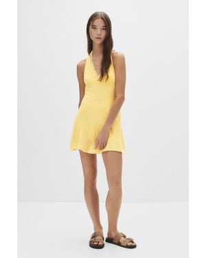 Pull&Bear Short Textured Halter Dress - Yellow