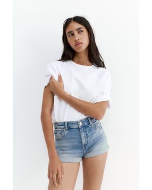 Pull&Bear Mid-Waist Denim Shorts - Blue
