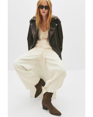 Pull&Bear High-Heel Leather Ankle Boots - Natural