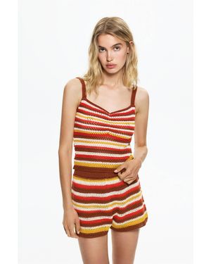 Pull&Bear Striped Crochet Top - Orange
