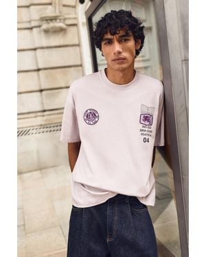 Pull&Bear Boxy-Fit Graphic T-Shirt - Purple