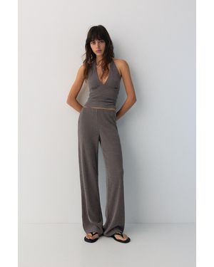 Pull&Bear Crepe Straight Trousers - Brown