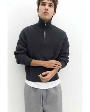 Pull&Bear Quarter-Zip Jumper - Blue