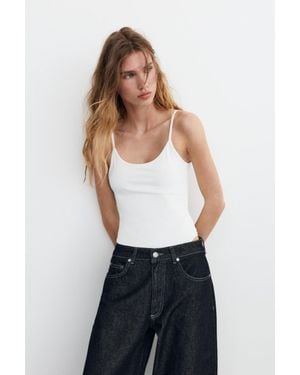 Pull&Bear Polyamide Bodysuit With Thin Straps - White
