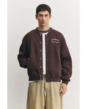 Pull&Bear Embroidered Varsity Jacket - Brown