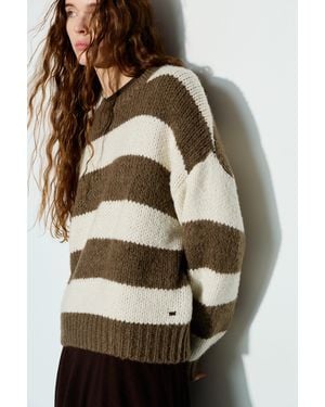 Pull&Bear Chunky Knit Striped Jumper - Brown