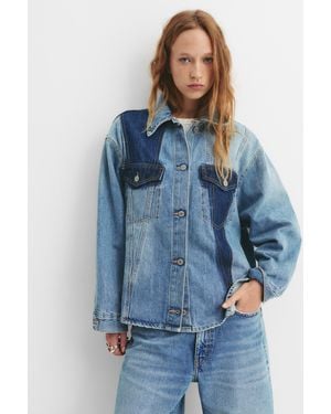 Pull&Bear Patchwork-Jeanshemd - Blau