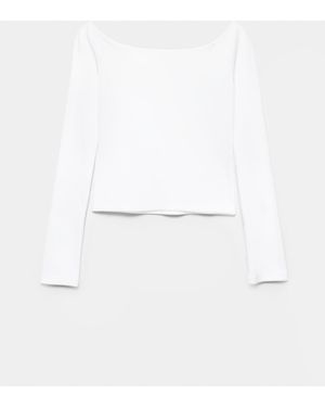 Pull&Bear Ribbed Round Neck T-Shirt - White