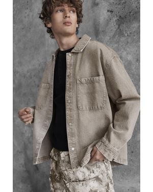 Pull&Bear Washed-Finish Denim Shirt - Grey