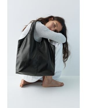 Pull&Bear Faux Leather Shopper Bag - Black