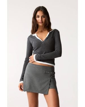 Pull&Bear Check Skort With Buckle - Black