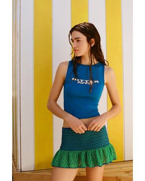 Pull&Bear Ruffled Crochet Mini Skirt - Blue