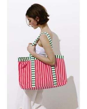Pull&Bear Striped Towelling Tote Bag - Red