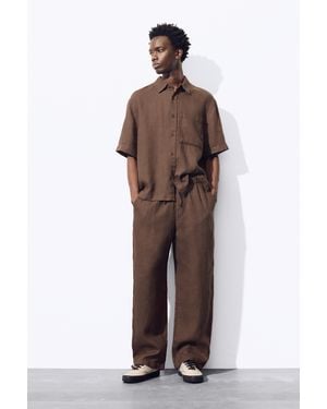 Pull&Bear 100% Linen Jogger Trousers - Brown