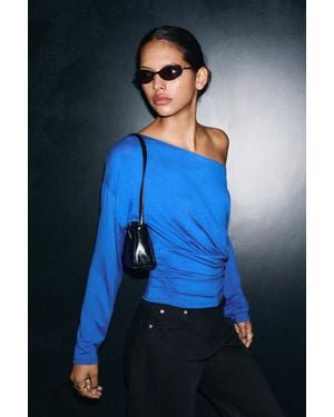 Pull&Bear Asymmetric Waistband Top - Blue