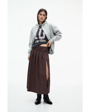 Pull&Bear Midi Skirt With Box Pleats And Slit - White