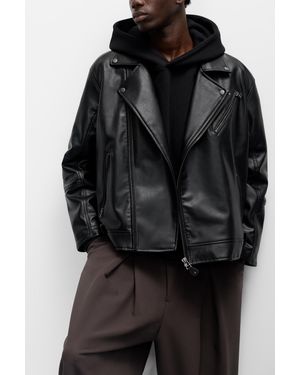 Pull&Bear Faux Leather Biker Jacket - Black