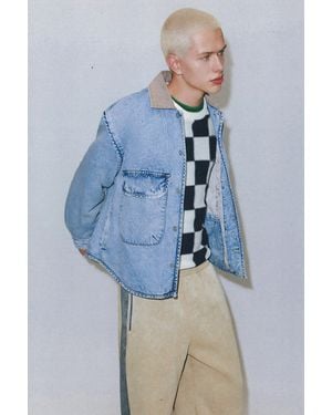Pull&Bear Jeansjacke Mit Kontrastkragen - Blau