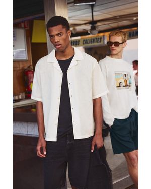 Pull&Bear Short Sleeve Linen Blend Shirt - White