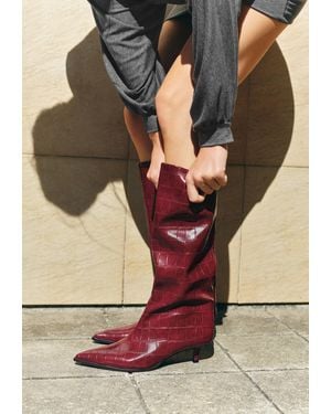 Pull&Bear Textured Kitten Heel Boots - Natural