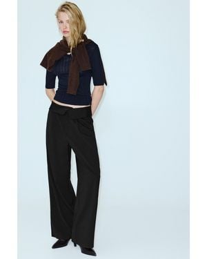 Pull&Bear Wide-Leg Trousers With A Rolled Waist - Black