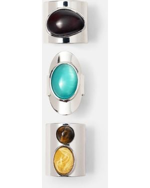 Pull&Bear Pack Of 3 Stone Rings - Blue
