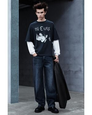 Pull&Bear The Cure T-Shirt Mit Doppelärmeln - Blau