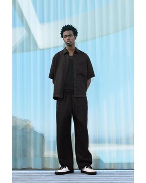 Pull&Bear Linen Blend Jogger Trousers - Blue