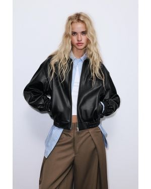 Pull&Bear Leather Effect Dad Jacket - Black