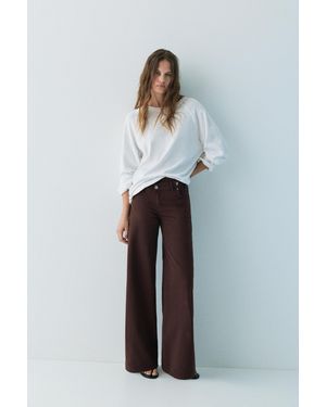 Pull&Bear Wide Leg Jeans With Crossover Waistband - Brown