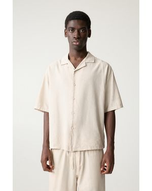 Pull&Bear Linen Blend Short Sleeve Shirt - Natural