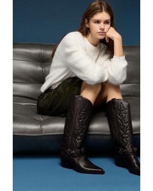 Pull&Bear Cowboy Boots With Metal Details - Black