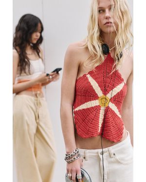 Pull&Bear Crochet Flower Top - White