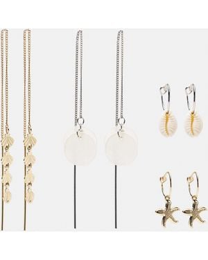 Pull&Bear Pack Of 4 Seashell Earrings - White