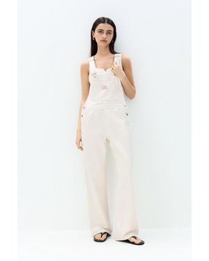Pull&Bear Sardine Denim Dungarees - White