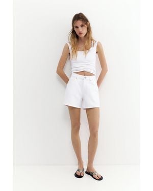 Pull&Bear Mid-Waist Denim Bermuda Shorts - White