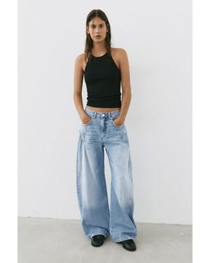 Pull&Bear Balloon Baggy Jeans With Seam Detail - Blue
