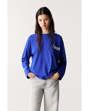 Pull&Bear Long Sleeve Bialetti T-Shirt - Blue