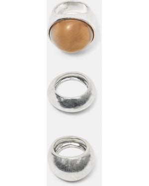 Pull&Bear 3-Pack Of Stone Rings - White