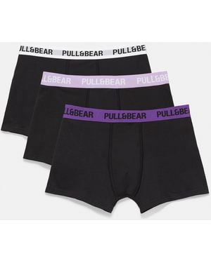 Pull&Bear Pack Of 3 Boxers With Lilac Waistband - Black