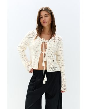 Pull&Bear Crochet Cardigan With Ties - Natural