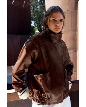 Pull&Bear Leather Effect Jacket With High Neck - Brown