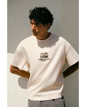 Pull&Bear Embroidered Short Sleeve Sweatshirt - Natural