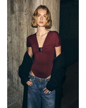 Pull&Bear Draped Applique Bodysuit - Grey