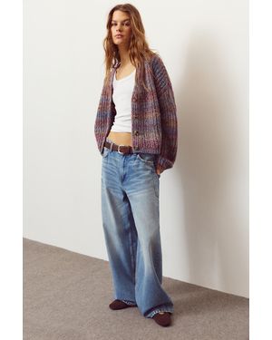 Pull&Bear Space Dye Purl Knit Cardigan - Purple