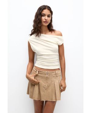 Pull&Bear Asymmetric Rustic Top - Natural