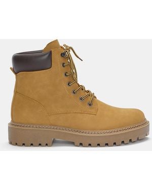 Pull&Bear Flat Lace-Up Boots - Brown