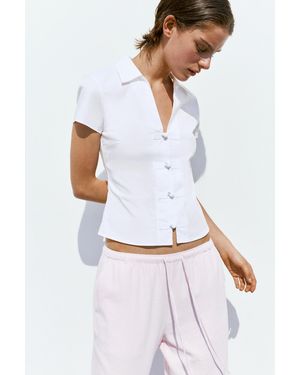 Pull&Bear Fitted Short Sleeve Shirt - White