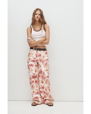 Pull&Bear Floral Baggy Jeans - Pink
